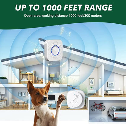 Dog Door Bell for Potty Training, Smart Wireless Doggie Doorbell to Go Outside, 1000 Feet Long Range with IP65 Waterproof Touch Button, 20 Melodies & Adjustable Volume (2 Button)