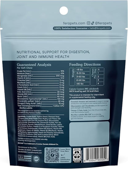 Fera Pets Dog Multivitamin Chews with Glucosamine and Probiotics - Essential Dog Vitamins & Minerals - Promotes Healthy Digestion & Joints - Boosts Skin & Coat Health with Omega-3s - 10 Soft Chews