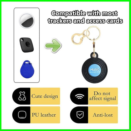 Leather Keychain Holder Case Compatible with AirTag,Cute Protective Cover with Keyring,Anti-Scratch Finder GPS Tracker Case for Wallet Keys,Bag,Pets,Backpack(CD Blue)
