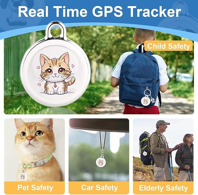 2025 New GPS Tracker for Vehicles – Real-Time Global Coverage Tracking Device for Cars, Kids, and Pets | Long Battery Life, No Monthly Fees & No SIM Card Required（Cat Style）