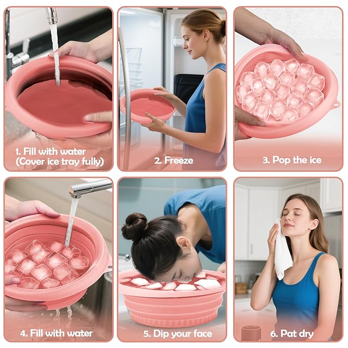 XANGNIER Face Bowl for Ice with Built-In Ice Tray – Collapsible Silicone Facial Ice Bath Bowl for Cold Plunge Therapy, Skin Tightening & Acne Relief – Black Portable Spa Tool for Home & Travel