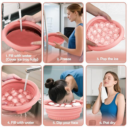 XANGNIER Face Bowl for Ice with Built-In Ice Tray – Collapsible Silicone Facial Ice Bath Bowl for Cold Plunge Therapy, Skin Tightening & Acne Relief – Black Portable Spa Tool for Home & Travel