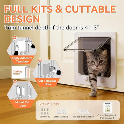 LIBBEPET Cat Door Interior Door, Indoor Cat Doors, Medium Pet Doors for Cats Up to 13 lbs(Frame Size 7.5" x 8.7"), Upgraded 4 Way Locking Kitty Door for Interior & Exterior Doors, Easy to Install
