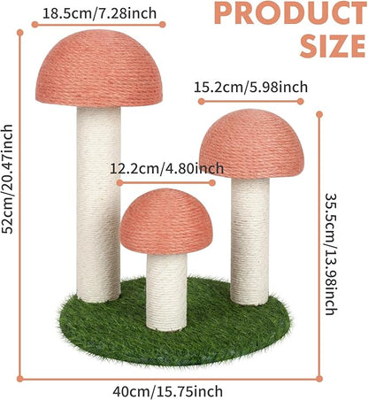 PowerKing Cat Scratching Post, Mushroom Claw Scratching Post for Cat, Natural Sisal Cat Scratchers with 3 Mushroom Pole, Cat Interactive Toys