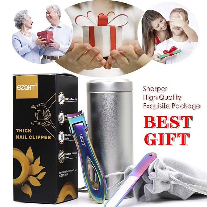 SZQHT Ultra Wide Jaw Opening Nail Clippers Set, Toenail Clippers for Thick Nails, Heavy Duty Nail Cutter, Stainless Steel Toe Nail Clippers for Seniors, Men & Women Manicure,Pedicure,Big(Prismatic)