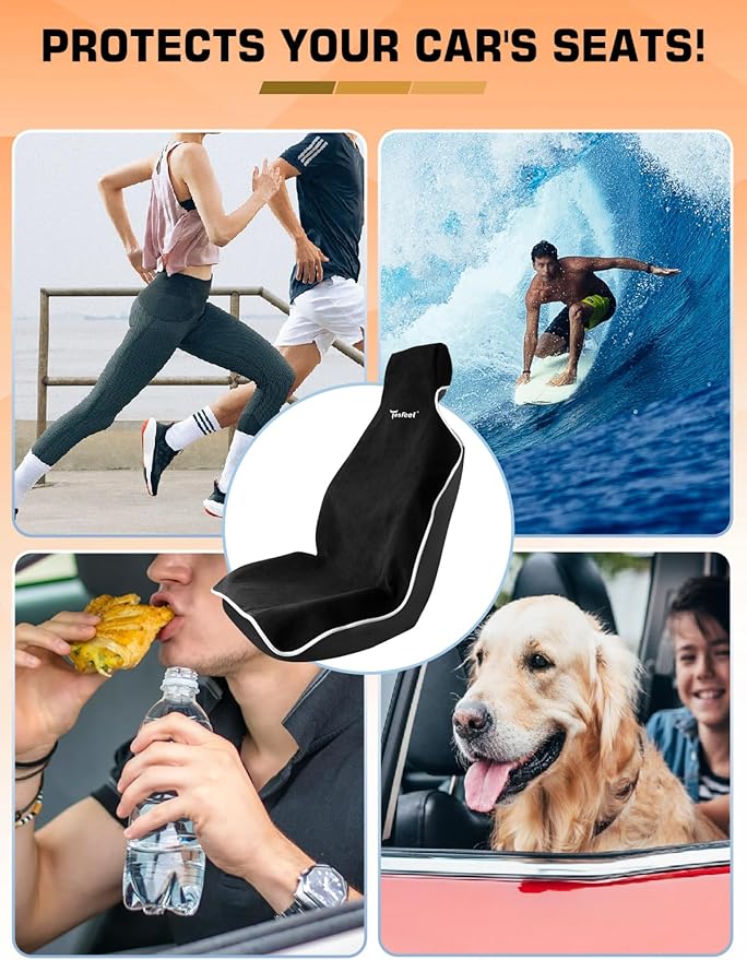 Car Seat Cover Towel 2PCS, 1200g Ultra-Thick Absorbent Terry Cloth Seat Protector for Post-Gym Sweat & Beach,Universal Fit for Sedans SUV Minivans,Machine Washable Interior Protection (Black)