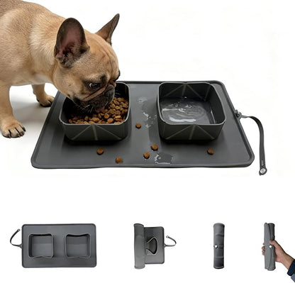 Travel Dog Bowls 20oz, BPA-Free Silicone 2-in-1 Pet Food Water Bowls, Portable Collapsible Dog Bowls for Traveling Camping Hiking Outdoor