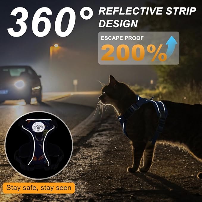 BEAUTYZOO Cat Harness and Leash for Walking, Escape Proof Soft Adjustable Vest Harnesses for Medium Large Cats, Easy Control Breathable Reflective Strips Jacket, Blue, M