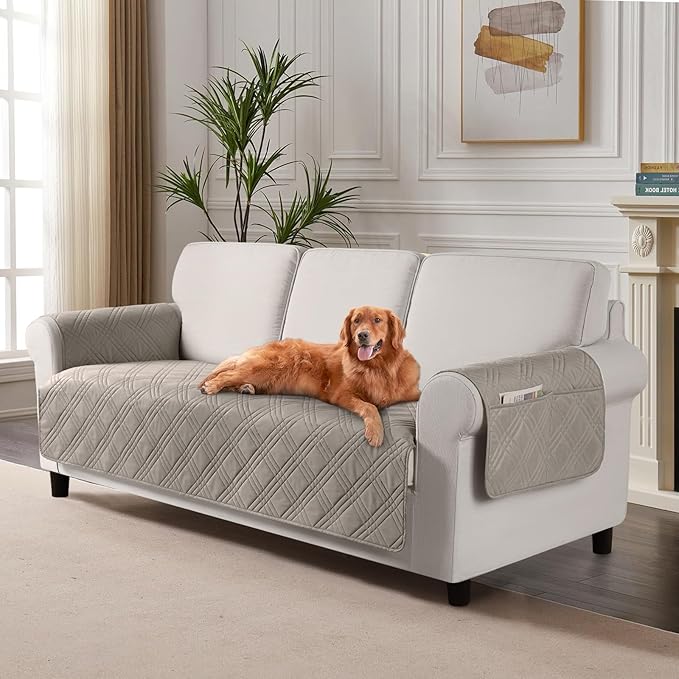 TAOCOCO Waterproof Couch Covers for Pets Dogs with Non Slip Backing, Sofa Seat Covers with Side Pocket for 3 Cushion Couch Washable Dog Couch Cover Protector Sofa Slipcovers(Sofa Plus, Light Brown)