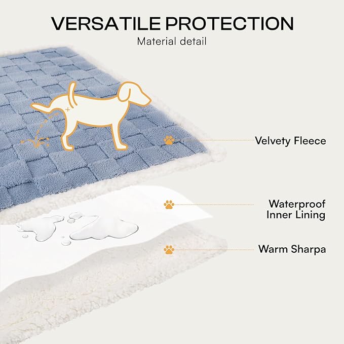 Luciphia Waterproof Dog Blanket, Leakproof Small Pet Blanket for Couch Sofa Bed Furniture Cover Protector, Washable Soft Sherpa Fleece with 3D Jacquard, Cozy Calming Reversible, Blue White, 40"x28"