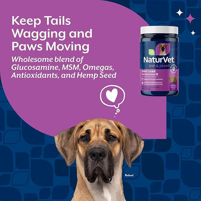 NaturVet Hemp Joint Health, Joint Care Support Supplement for Dogs, Soft Chews, 60ct Made in THE USA