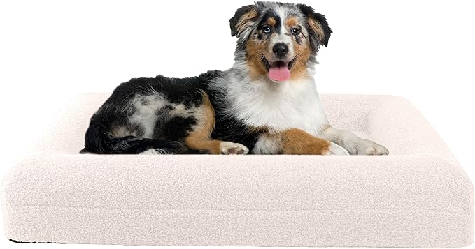 Orthopedic Dog Bed - 33in Medium Dog Bed with Supportive Bolster, Nonslip Bottom, and Removable Washable Cover - Memory Foam Puppy Bed for Medium Dogs - Dog Products by PETMAKER (Cream)