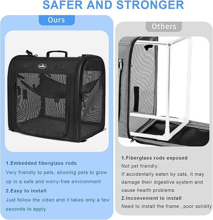 Wakytu Portable 2-in-1 Pet Carrier for Medium Dogs Large Cat Carrier for 2 Cats Travel Double Dog Crate Set with Portable Carry Bag/Hammocks/Mats/Tent Stakes/2 Pcs Pet Bowls for Outdoor Camping