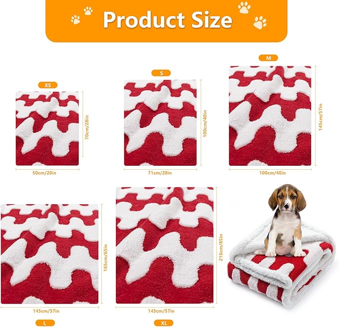 Waterproof Pet Blanket,Red Dog Blankets for Bed Covers Couch Sofa Stylish Jacquard Pets Throw Blankets for Puppy Cats Washable Reversible Furniture Protection Covers (Red Wave,L)