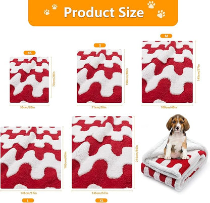 Waterproof Pet Blanket,Red Dog Blankets for Bed Covers Couch Sofa Stylish Jacquard Pets Throw Blankets for Puppy Cats Washable Reversible Furniture Protection Covers (Red Wave,L)