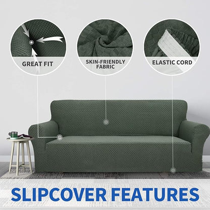 ZNSAYOTX 1 Piece Jacquard Couch Covers for 2 Cushion Couch High Stretch Loveseat Slipcover for Pets Dogs Anti Slip Love Seat Sofa Slipcover Furniture Protector (Loveseat, Army Green)