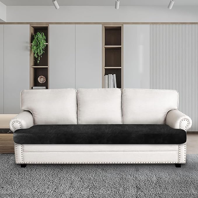 ANARACHON Leather Look Couch Cushion Covers Sofa Seat Slipcovers Sets Couches Furniture Protector for Sectional Armchair Loveseat Pets Kids Stretch Spandex Fabric (1 T-Cushion Sofa, Black)