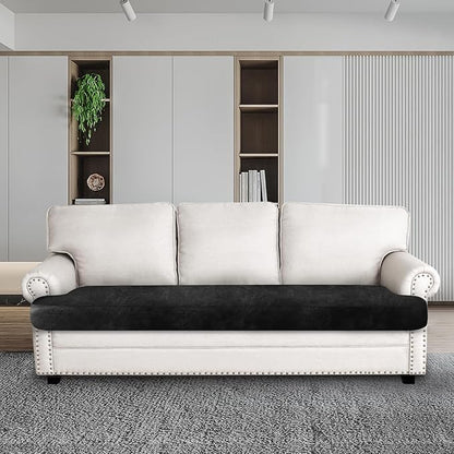 ANARACHON Leather Look Couch Cushion Covers Sofa Seat Slipcovers Sets Couches Furniture Protector for Sectional Armchair Loveseat Pets Kids Stretch Spandex Fabric (1 T-Cushion Sofa, Black)