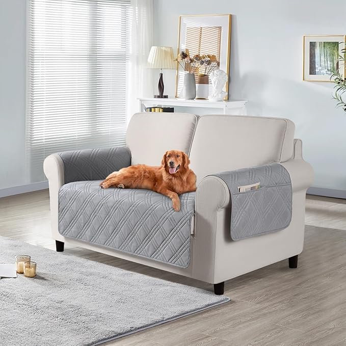 TAOCOCO Waterproof Loveseat Covers for Pets Dogs with Non Slip Backing, Sofa Seat Covers with Side Pocket for 2 Cushion Couch Washable Dog Couch Cover Protector Sofa Slipcovers(Loveseat, Light Gray)