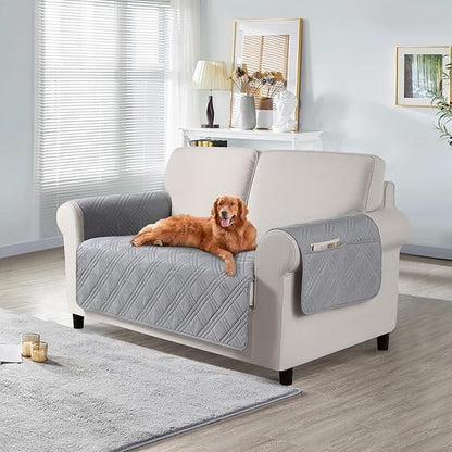 TAOCOCO Waterproof Loveseat Covers for Pets Dogs with Non Slip Backing, Sofa Seat Covers with Side Pocket for 2 Cushion Couch Washable Dog Couch Cover Protector Sofa Slipcovers(Loveseat, Light Gray)