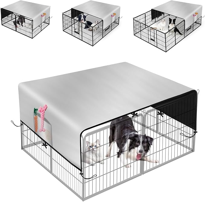 LYHNMW Dog Playpen Cover, 600D Oxford Fabric Dog Pen Canopy with Sun and Rain Protection, Specialized Fits for 24/32/40/45/50" Panels Playpen(Only Cover)