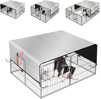 LYHNMW Dog Playpen Cover, 600D Oxford Fabric Dog Pen Canopy with Sun and Rain Protection, Specialized Fits for 24/32/40/45/50" Panels Playpen(Only Cover)