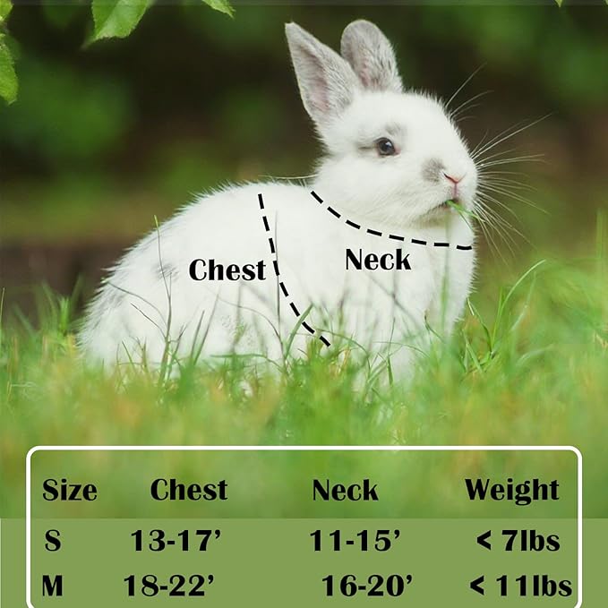 Rabbit Harness and Leash Set Escape Proof, Adjustable Soft Padded Vest, Breathable Mesh Bunny Harness with Reflective Strap, Safe for Small Animals(Blue,M)