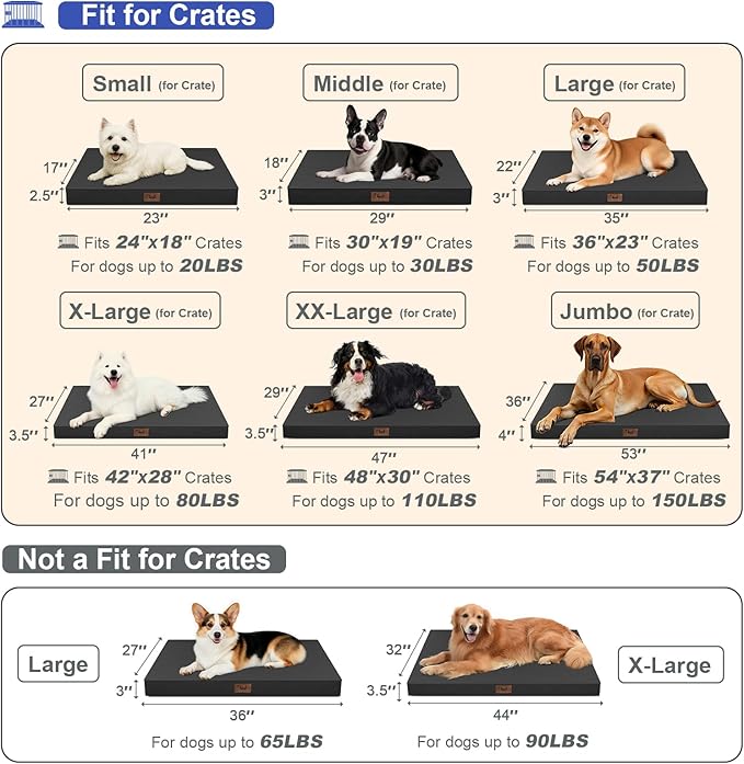 Outdoor Orthopedic Dog Bed, Waterproof Dog Bed for Large Dogs 36x27 Inch, Egg Crate Foam Pet Mat with Washable Removable Oxford Cooling Cover, Black