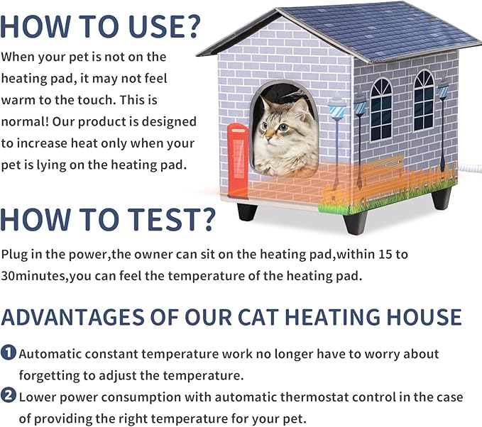 NAMOTEK Elevated Heated Cat Houses for Indoor/Outdoor Cats with Heated Cat Bed Waterproof， Insulated Providing Safe Feral Cats, Easy to Assemble Small(15" x 13" x18)
