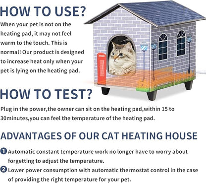NAMOTEK Elevated Heated Cat Houses for Indoor/Outdoor Cats with Heated Cat Bed Waterproof， Insulated Providing Safe Feral Cats, Easy to Assemble Small(15" x 13" x18)