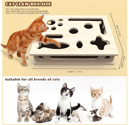 Cat Scratch Puzzle Enrichment Box, Solid Wood Construction Cat Nail File Enrichment Box with Sandpaper Inside, Cat Nail File Box Stress Free Alternative to Clippers and Grinders(No Bell Ball)