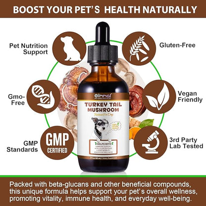 Immune Mushroom Drops for Dogs, Natural Dog Mushroom Liquid Drop with Turkey Tail Mushroom Extract Support Immune Booster, Digestive & Joint Mobility, Liquid Mushroom Supplement - 2 fl oz / 60ml