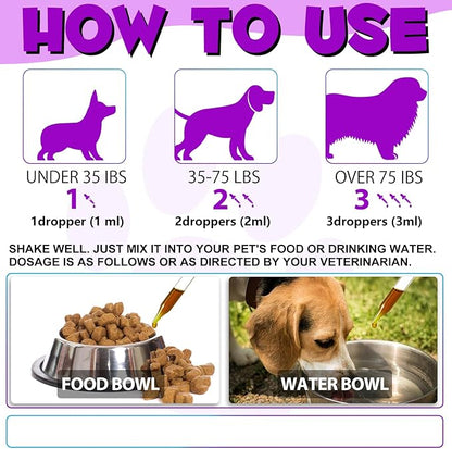 Dog Multivitamin,15 in 1 Dog Multivitamin Liquid Drops Supplements, Dog Vitamins for Heart Health, Bones, Joint, Skin & Coat, Bladder, Immune System Support 60ml-2pcs