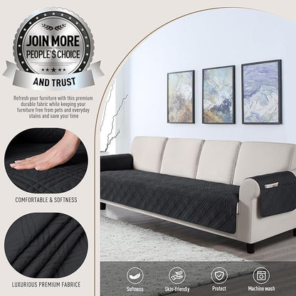 TAOCOCO Waterproof Oversized Couch Covers for Pets Dogs with Non Slip Backing, Sofa Seat Covers with Pocket for 4 Cushion Couch Washable Dog Couch Protector Sofa Slipcovers(Oversized Sofa, Black)
