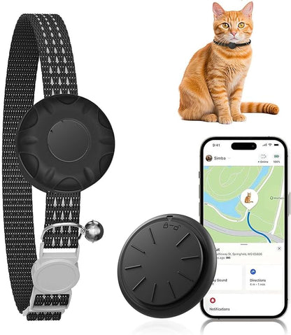 Cat GPS Tracker, Waterproof Pet GPS Tracker for Cats, Cat Tracker Collar with Safety Elastic Buckle, Compatible with Apple Find My App (Only iOS), No Monthly Fee
