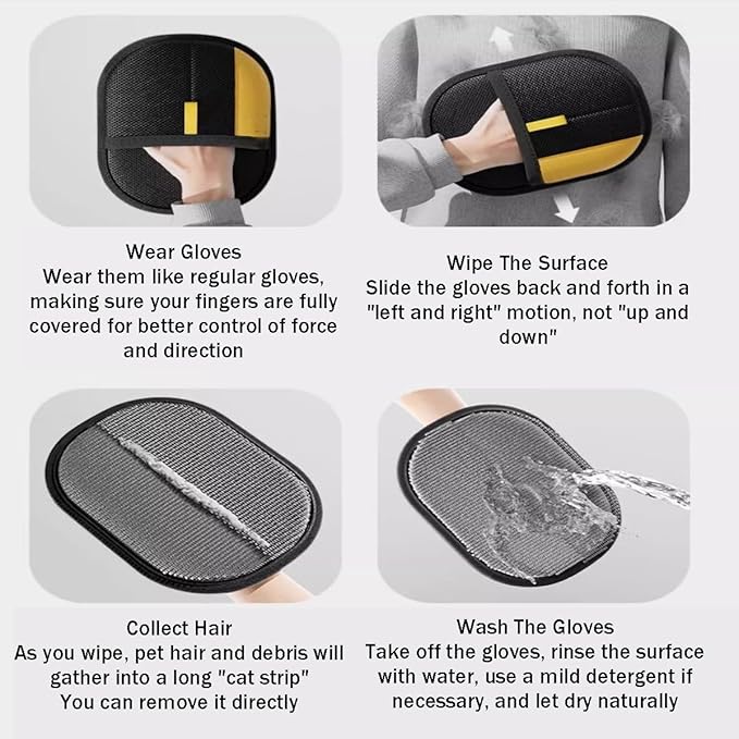 Electrostatic Pet Hair Removal Glove, Static Removal Gloves for Pet Hair, Reusable Double Sided Electrostatic Pet Hair Remover for Couch, Furniture, Carpet, Car Seat (1PC)