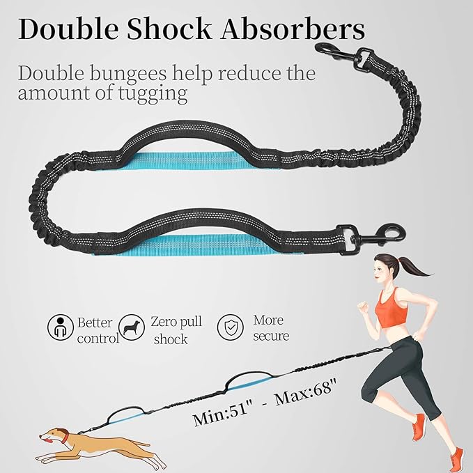 iYoShop Hands Free Dog Leash with Zipper Pouch, Dual Padded Handles and Durable Bungee for Walking, Jogging and Running Your Dog (Large, 25-120 lbs, Black)