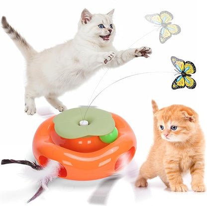 Pawingcat Interactive Cat Toy 3in1 Halloween Cat Toys Pumpkin Whack a Mole Cat Toy with Rotating Butterfly Cat Enrichment Battery Operated