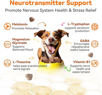 PUAINTA Dog Calming Chews – Magnesium Glycinate & Melatonin for Dogs, 4 Herbal Ingredients for Anxiety Relief, Stress & Travel Support, Chicken Flavor (90 Count)
