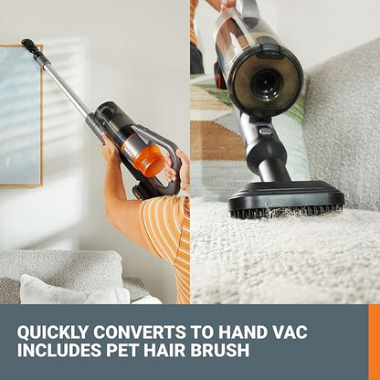 WORX 20V Cordless Stick Vacuum WX038L.1, Powerful Cordless Vacuum Cleaner 25Kpa High Suction for Pet Hair, Lightweight Handheld Vacuum Cleans Floors Carpet Car – Battery & Charger Included