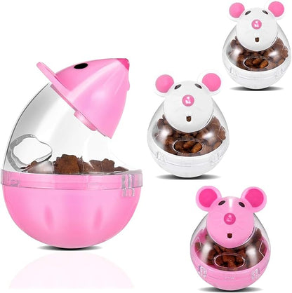 Cat Food Ball Dispenser - 4 Pcs Slow Feeder Mice Shaped Tumbler Toy for Interactive Training (Pink, White)