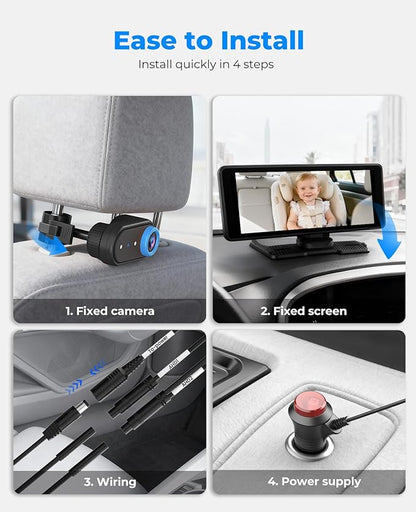 BM5PRO 7.2" 1080P HD Baby Car Camera for 2 Kids, Split Screen with IR Night Vision, Easy to Install & Adjust Brightness, Dual Car Camera Baby Monitor for Rear Seat Safety (Blue)