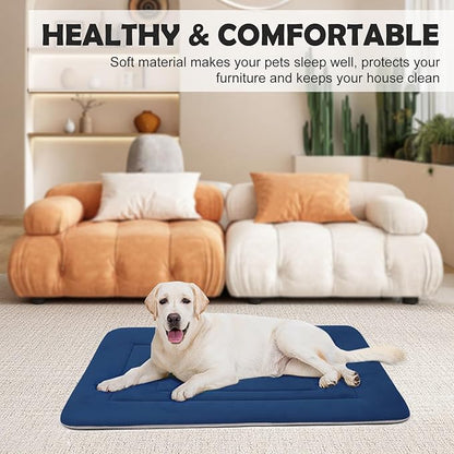 JoicyCo Dog Bed Soft Dog Crate Bed Pad Mat, 48 in Non Slip Bottom Washable Beds for Extra Large Dogs, Pet Bed Mattress Kennel Pad, Dark Blue