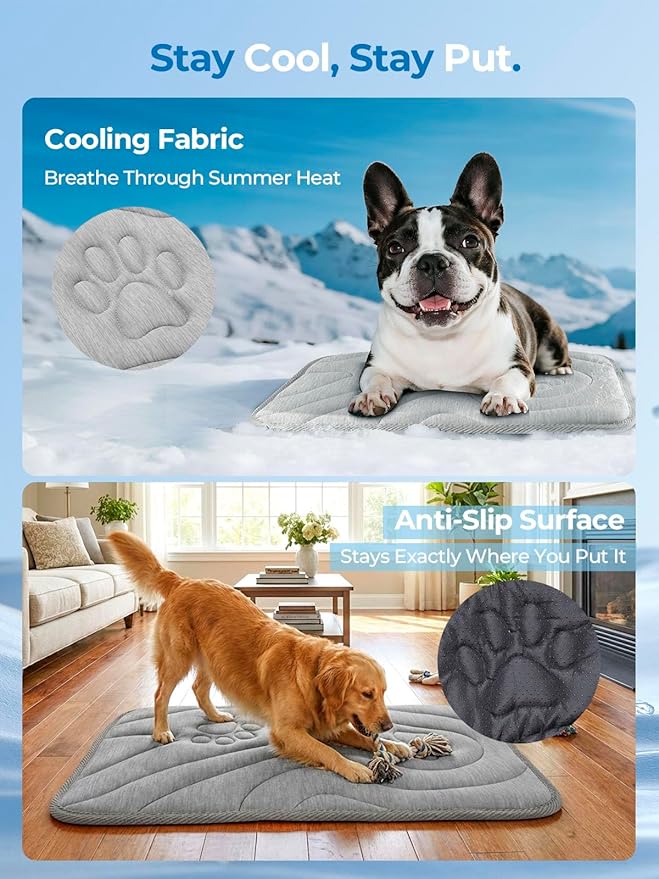 Dog Cooling Mat, Anti-Slip, Thick 3D Orthopedic Summer Pad for Dogs & Cats, Q-MAX > 0.5, Non-Toxic, Machine Washable, Chew-Resistant, Portable for Crate, Bed, Sofa, Car (Cool Grey, Medium)