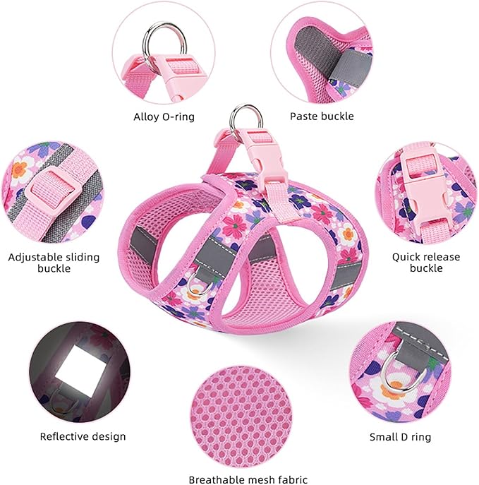 Small Dog Harness Black Dinausor No Pull Step in Vest Harness Mesh Padded Soft Harness for Small Medium Dogs Cats