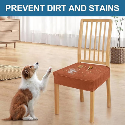 Smiry Waterproof Seat Covers for Dining Room Chairs Set of 4, Stretch Jacquard Removable Washable Chair Seat Slipcovers Protector, No Rear Covers, Rust