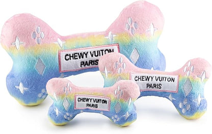 Haute Diggity Dog Chewy Vuiton Bone Plush Squeaky Dog Toy, Soft Durable Designer-Inspired Stuffed Puppy Chew Toys for Small & Medium Dogs, Machine-Washable (Pink Ombre) Large