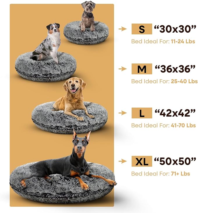 Bessie and Barnie - Luxury Extra Plush Faux Fur Bagel Pet/Dog Bed (Midnight Frost, S)