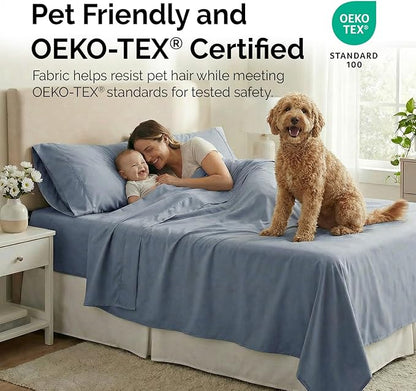 Southshore Fine Living, Inc. Extra Deep Pocket Twin XL Bed Sheets Set, 4-Piece Ultra Soft Microfiber Blue Sheets with 21" Deep Twin Fitted Sheet, Oversize Flat Sheet, 2 Pillowcases, Slate Blue