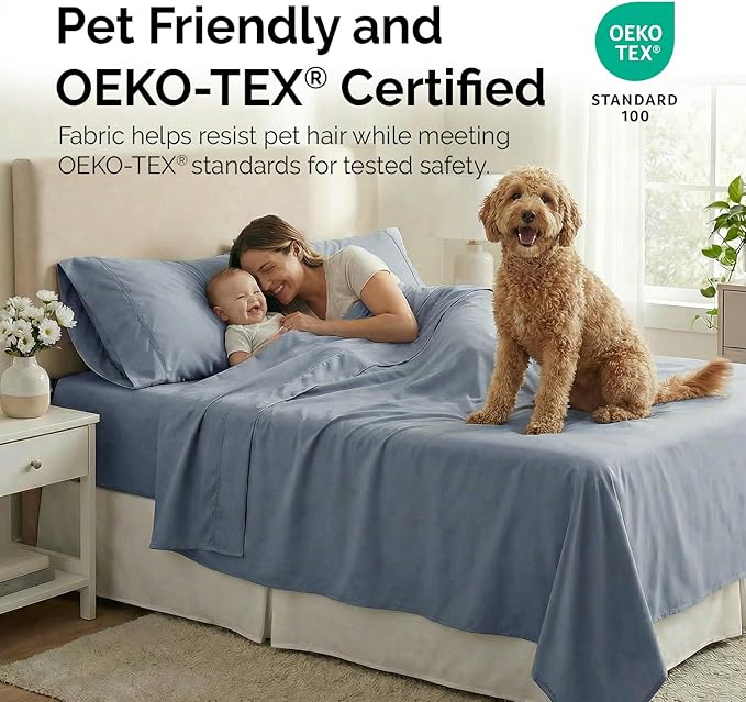 Southshore Fine Living, Inc. 6 Piece, 21-Inch Extra Deep Pocket King Sheet Set, Pet Hair Resistant Sheets King Size for Thick Mattress, Oversized Flat Sheet, 4 Blue Pillow Cases - Slate Blue